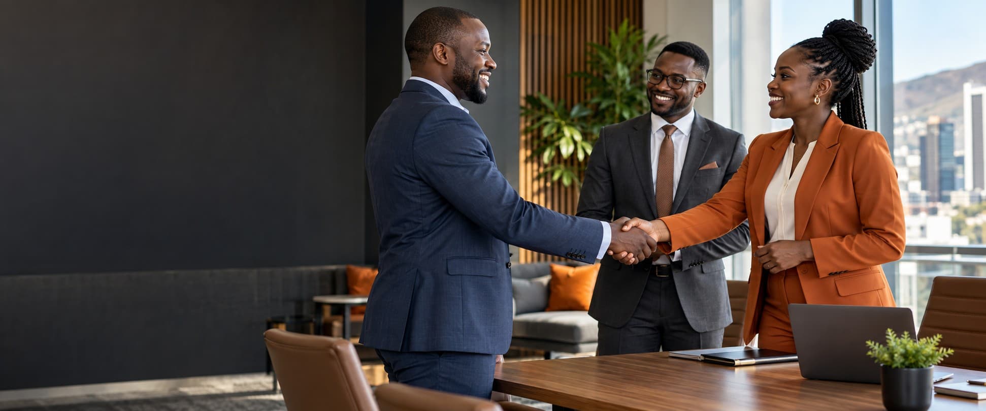 African business professionals forming a new partnership